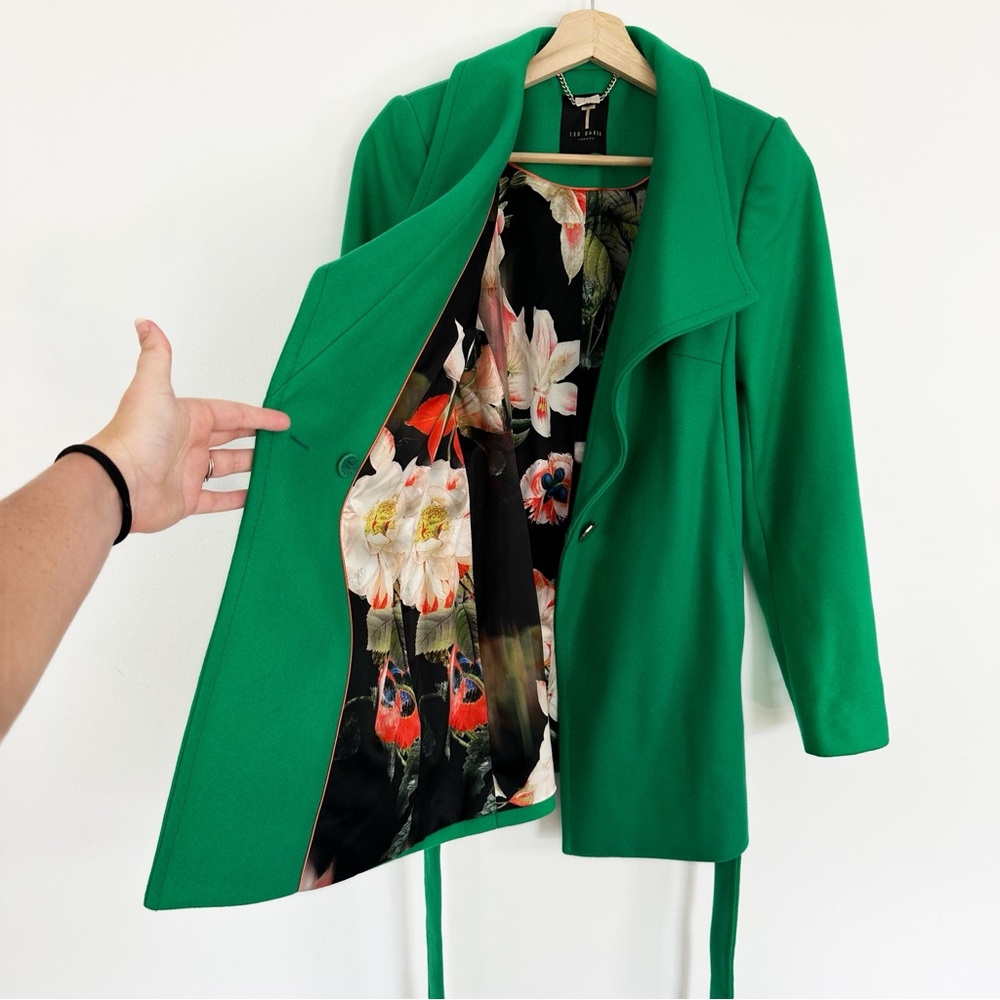 Ted Baker Womens 0 Sz XS Green Wool Cashmere Blend Wrap Coat - Picture 3 of 7